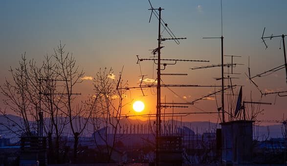 Power station equipment at sunset